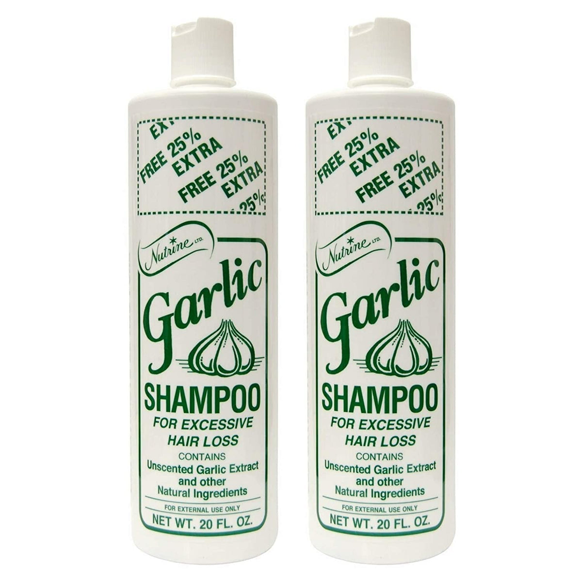Nutrine Garlic Shampoo Unscented 20oz bottle front view promotes clean scalp care.
