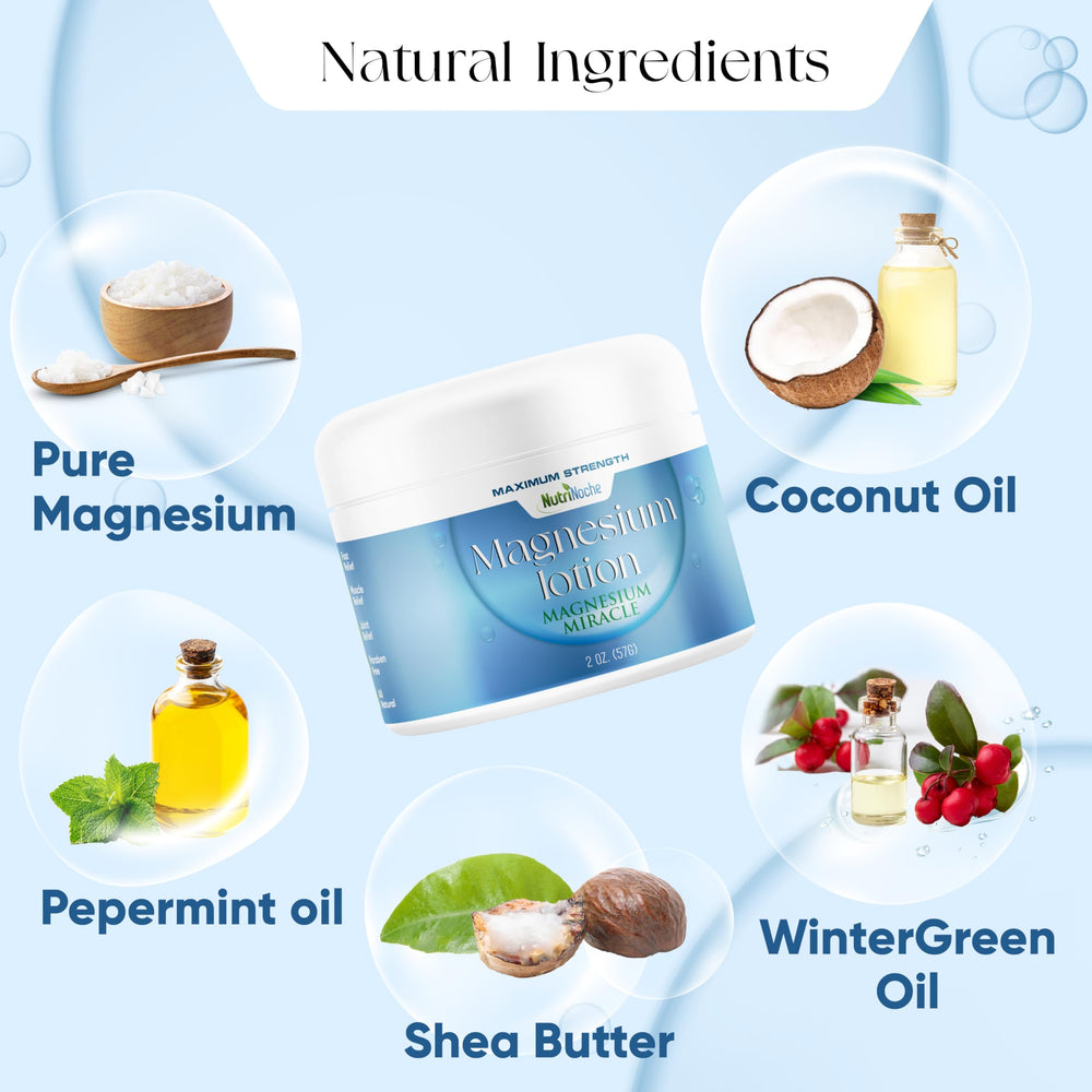Close-up of NutriNoche Magnesium Lotion showing non-greasy skin feel after use.