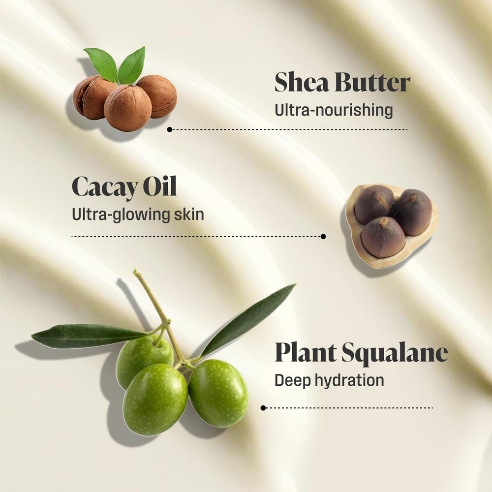 Nutrius Brazilian Body Butter Cream texture spread on skin for velvety softness.