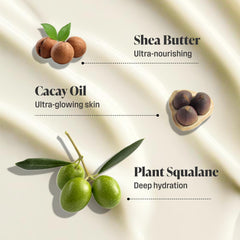Nutrius Brazilian Body Butter Cream texture spread on skin for velvety softness.