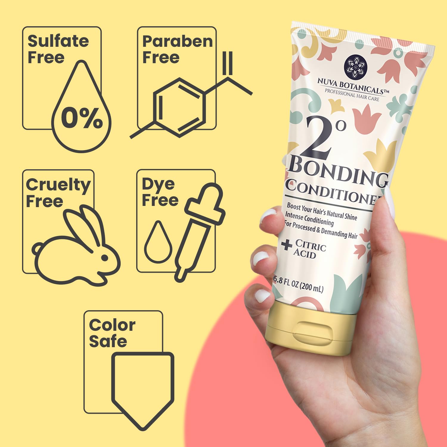Bonding shampoo bottle packaging highlighting strengthening formula.