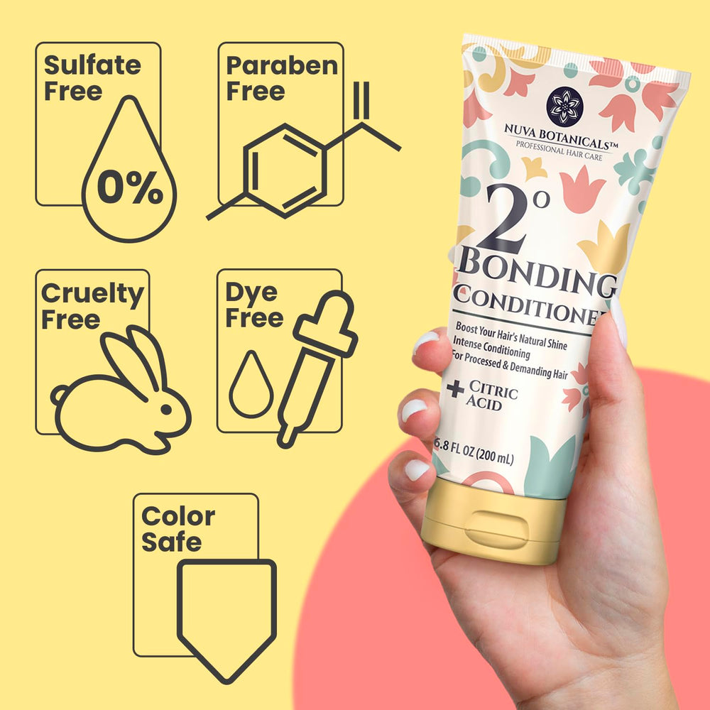 Bonding shampoo bottle packaging highlighting strengthening formula.