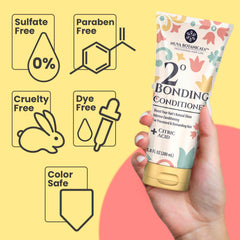 Bonding shampoo bottle packaging highlighting strengthening formula.