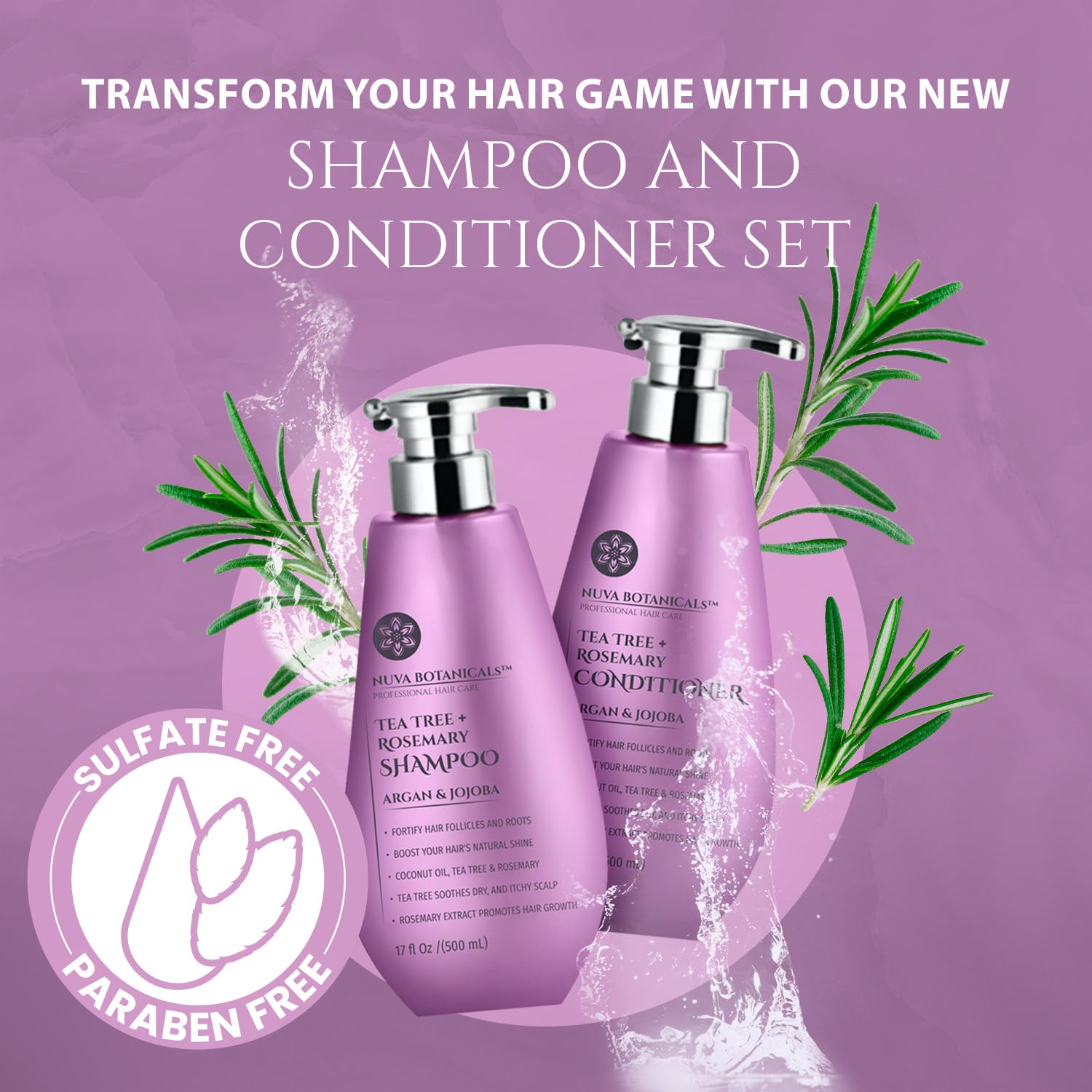 Nuva Botanicals Natural Sulfate-Free Shampoo label indicating gentle cleansing