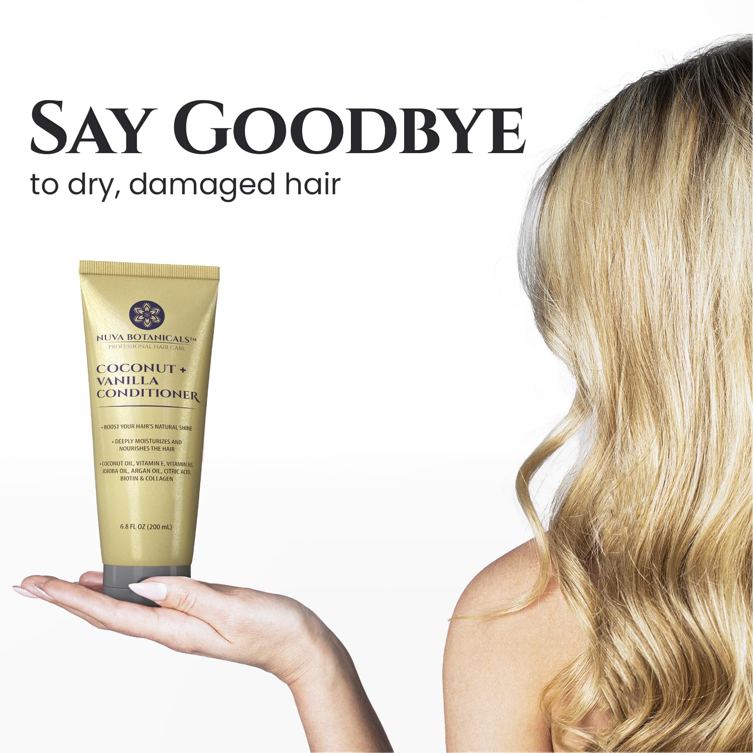 Nuva Botanicals Coconut Shampoo & Conditioner set packaging for home use and gifting.
