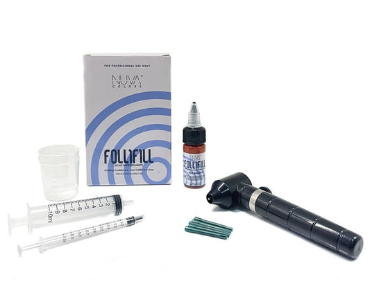 Nuva Colors Follifill pigment bottle delivering deep, lasting SMP shade for clients