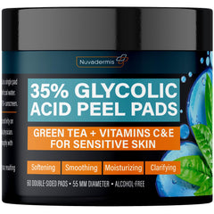 NUVADERMIS glycolic peel pad close-up highlighting exfoliation and pore refinement.