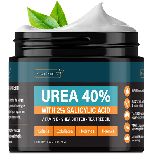NUVADERMIS 40% Urea Cream jar for deep hydration and softening dry skin.