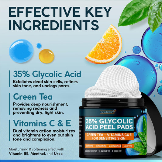 NUVADERMIS green tea-infused pad prepared for gentle cleansing and calming care.