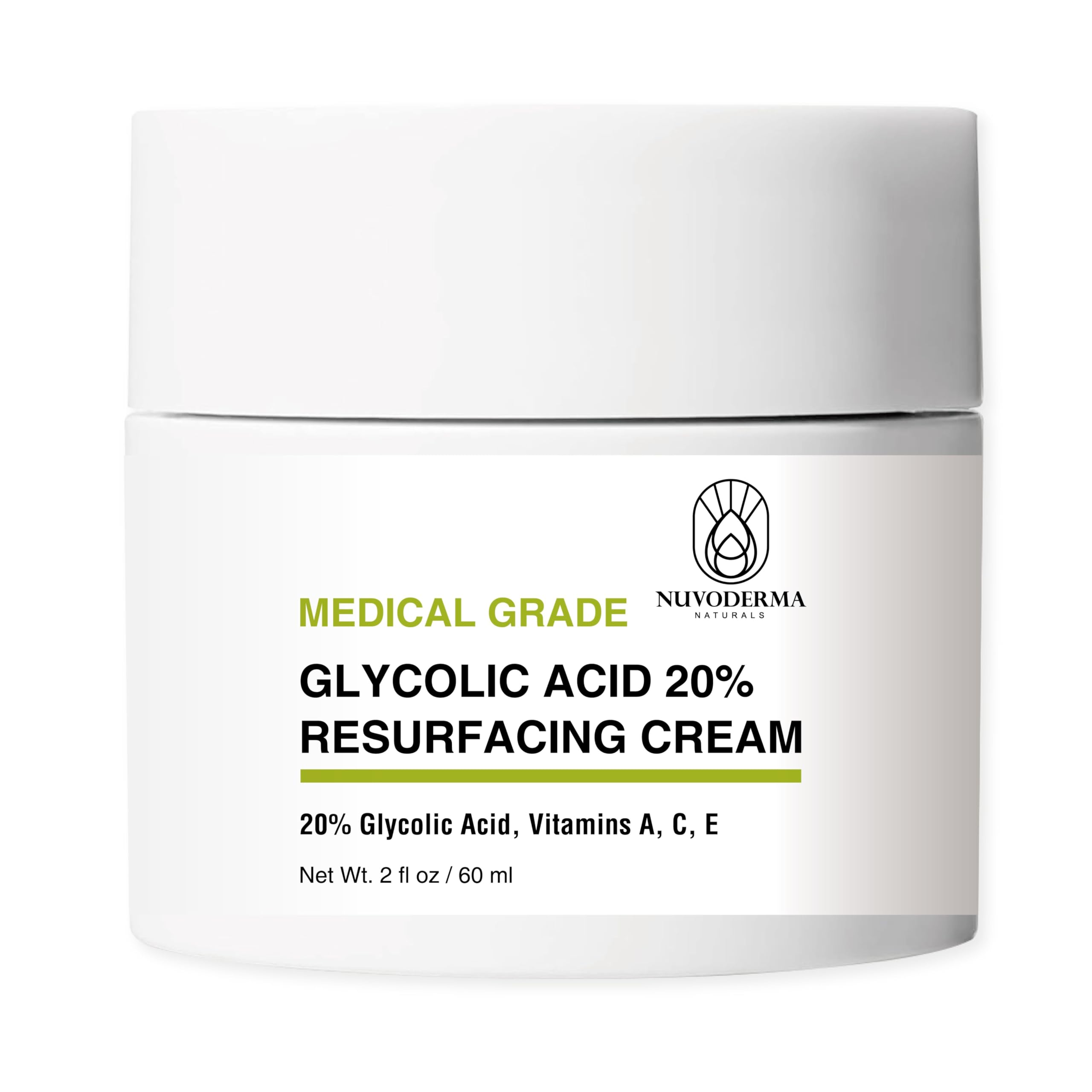 NUVODERMA Glycolic Acid Resurfacing Cream bottle front showing premium exfoliating formula