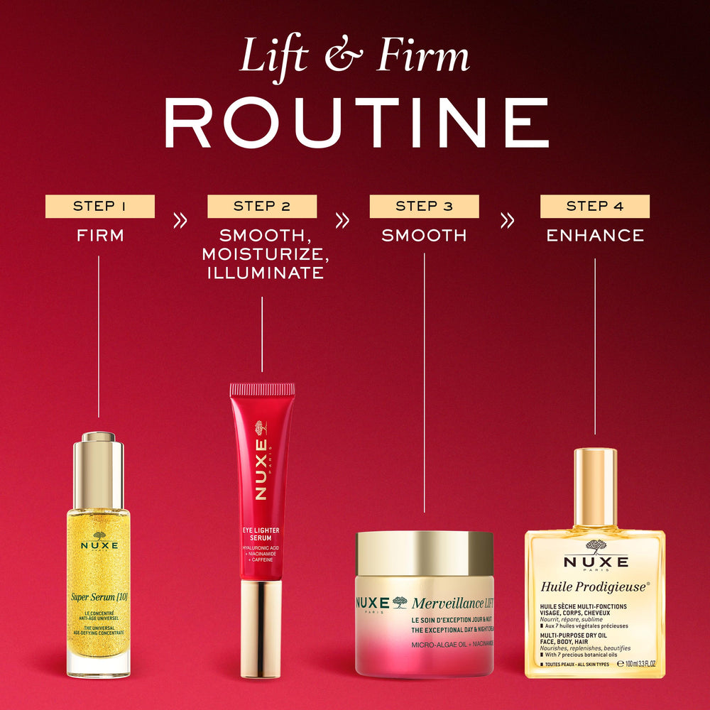 Daily use of Nuxe Merveillance Lift Eye Lighter Serum under-eye routine