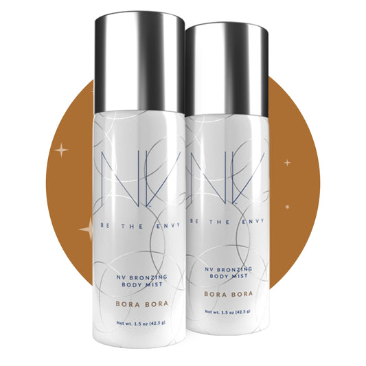 NV BE THE ENVY Bronzing Body Mist Bora Bora bottle pour for a natural sun-kissed glow.