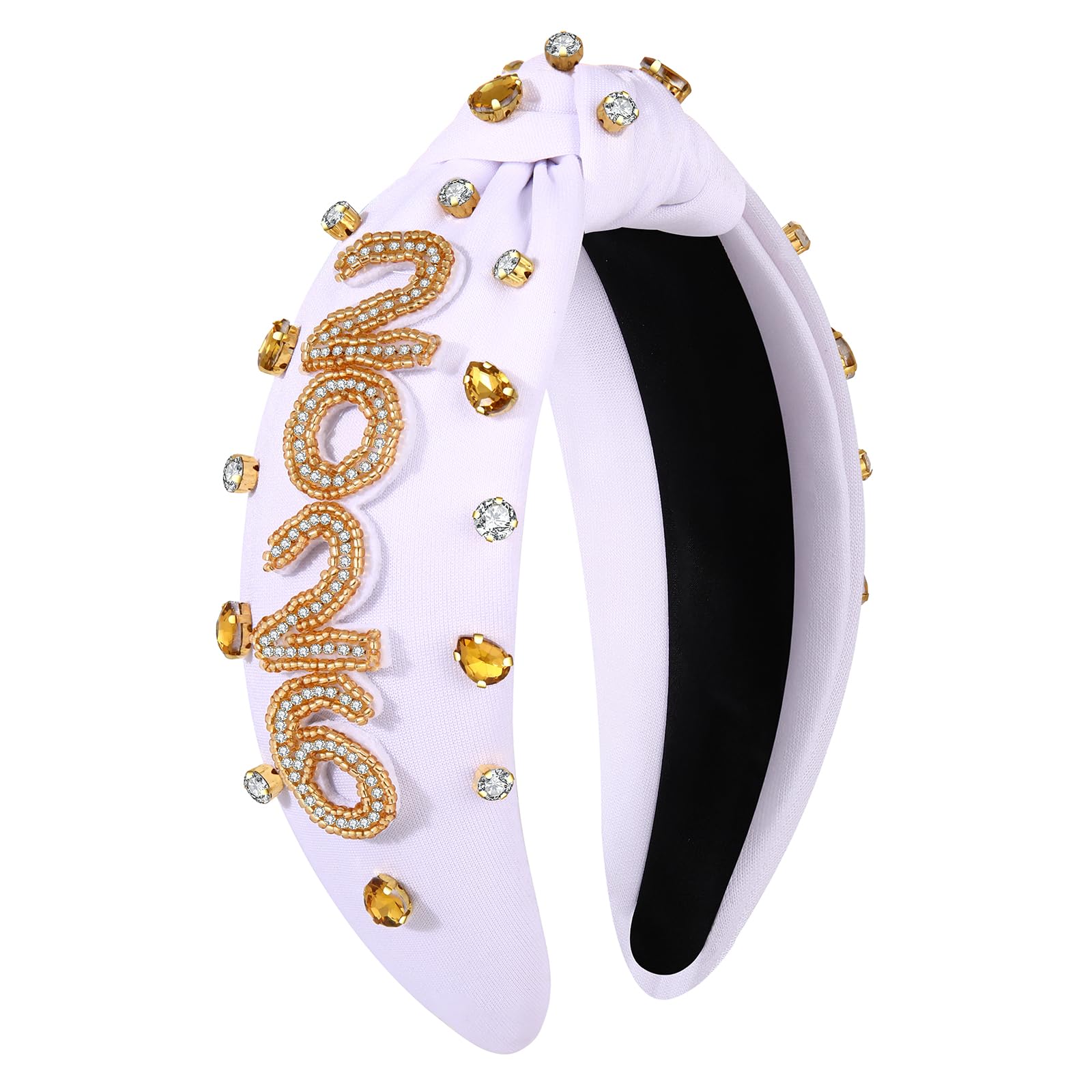 NVENF Happy New Year headband in black and gold with crystals, ideal for festive celebrations.