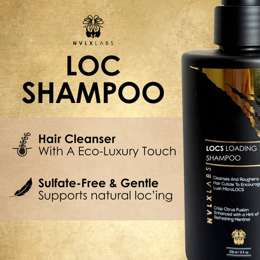 NVLX LABS Locs Shampoo creamy-lather demonstrates soft cleansing suitable for scalp and locs.