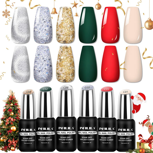 NXJ INFILILA Cat Eye Christmas green gel polish, vibrant festive shade for sparkling nails