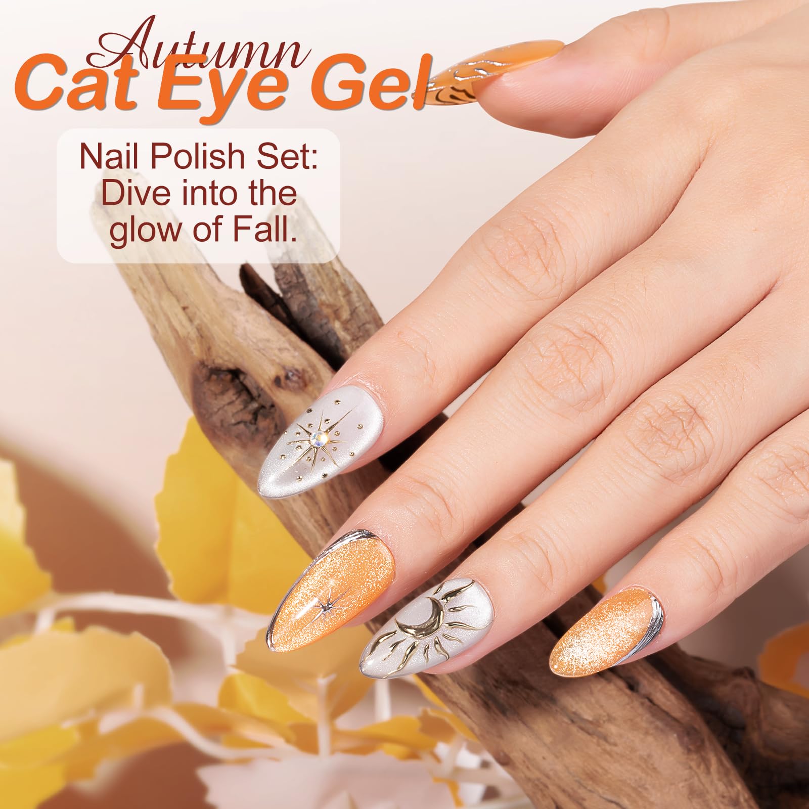 NXJ INFILILA magnetic cat eye orange gel polish bottle adds warm autumn vibes.