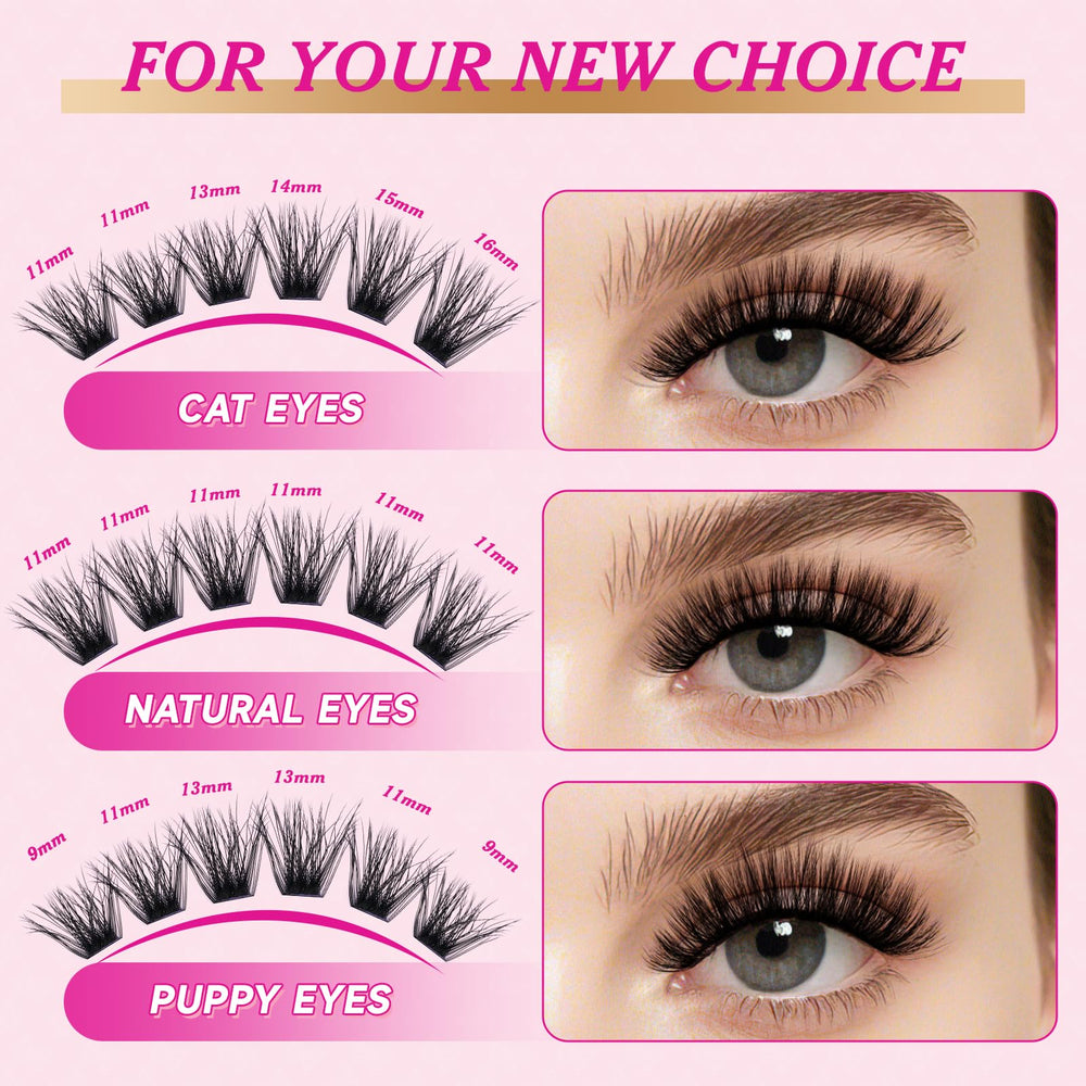 Nycaar D curl cluster lashes with defined curl for wispy looks.