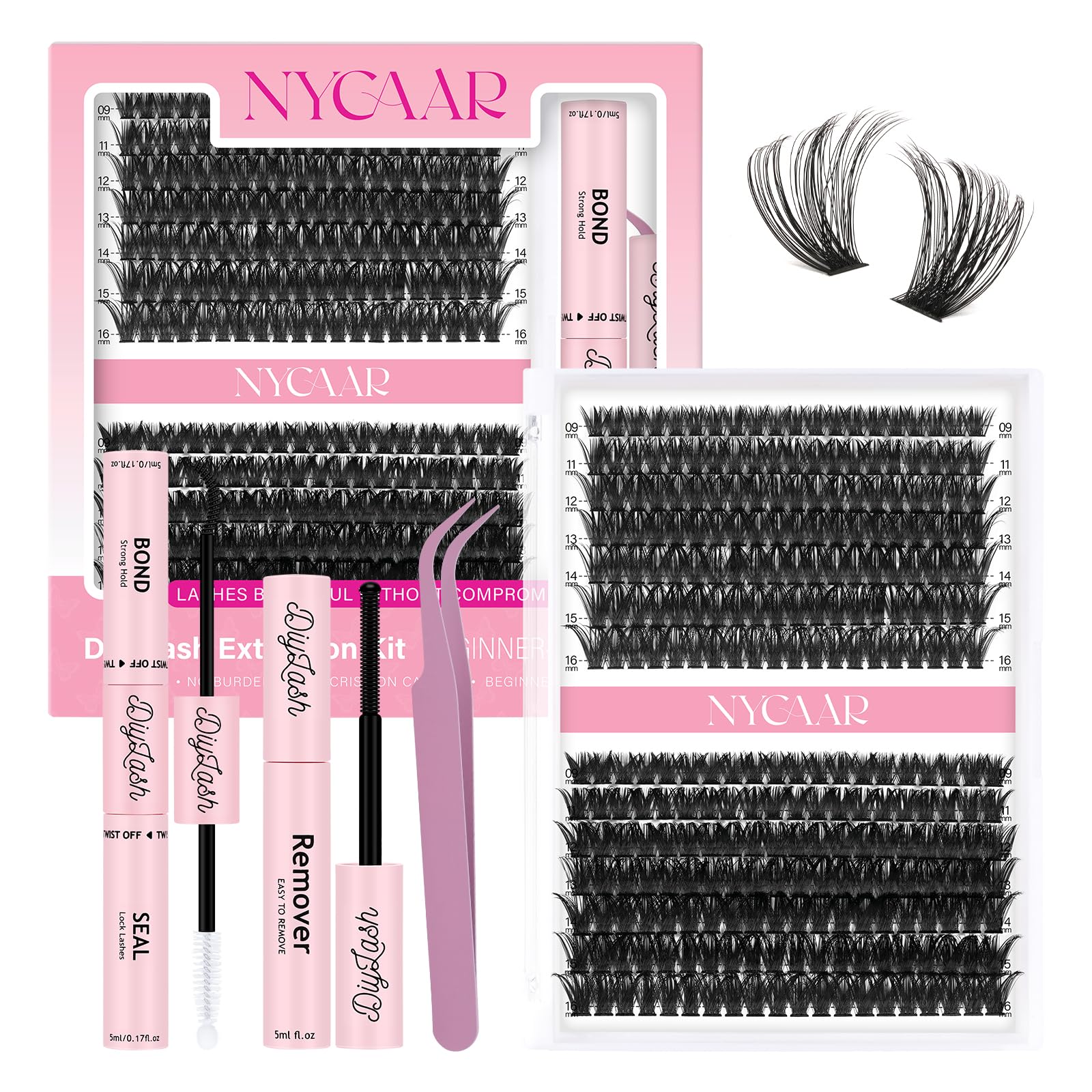 NYCAAR DIY Lash Extension Kit 280pcs box enables versatile lash styling for various looks.