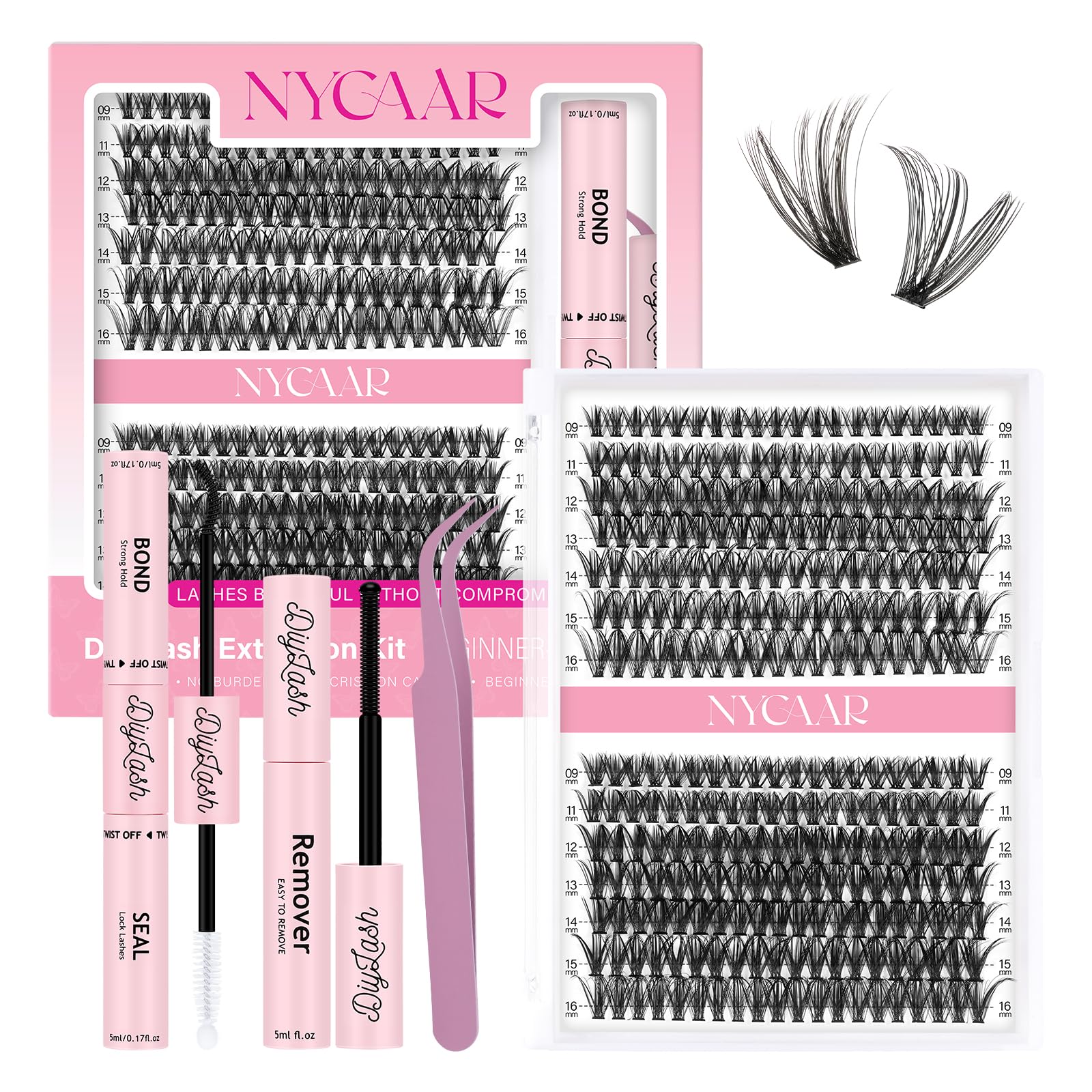 NYCAAR DIY lash kit with 280 cluster lashes for versatile daily to glam looks.