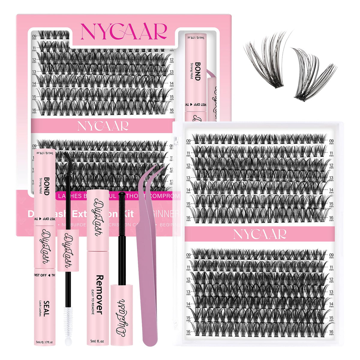 NYCAAR DIY lash kit with 280 cluster lashes for versatile daily to glam looks.