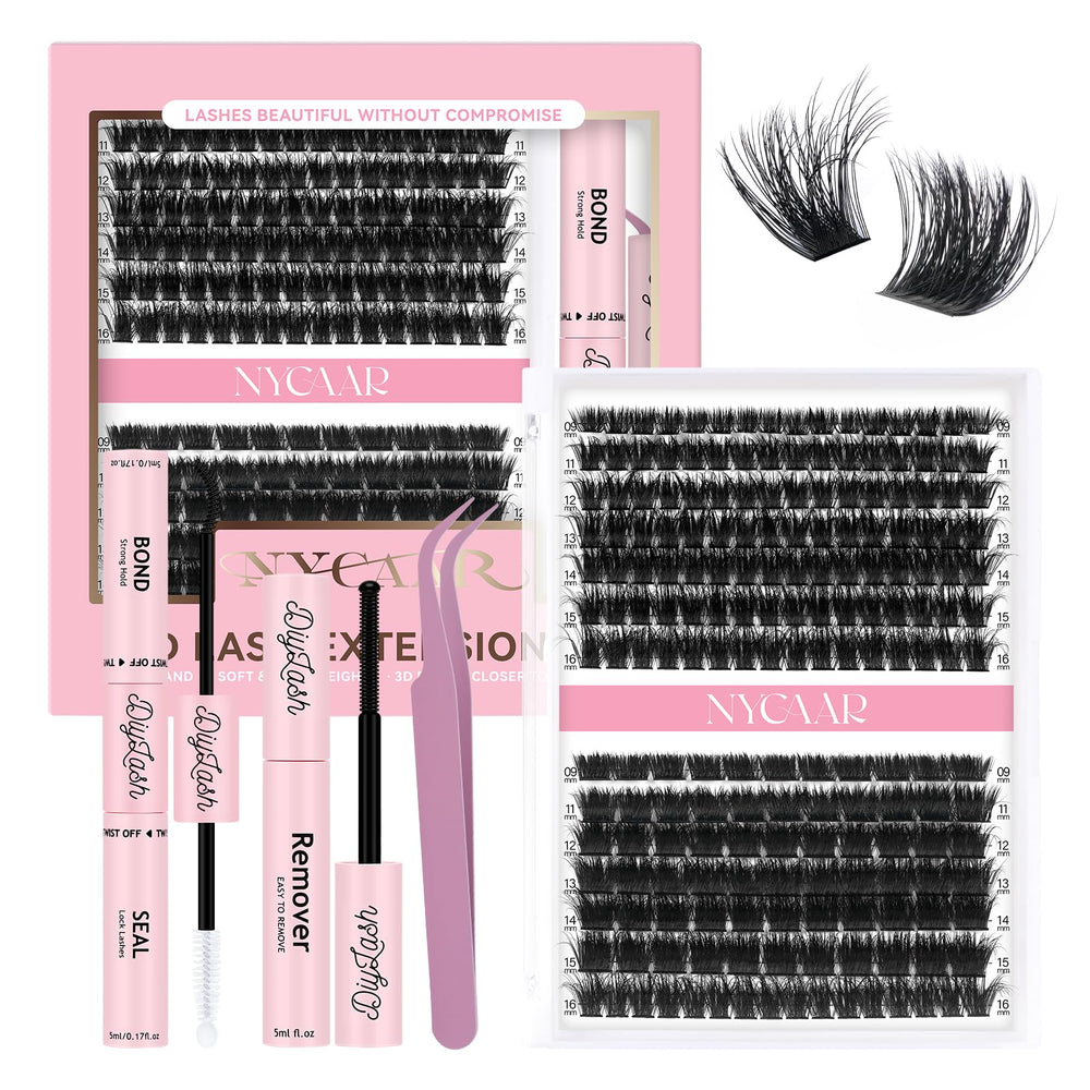 Nycaar lash clusters kit 280pcs: complete DIY lash extensions at home.