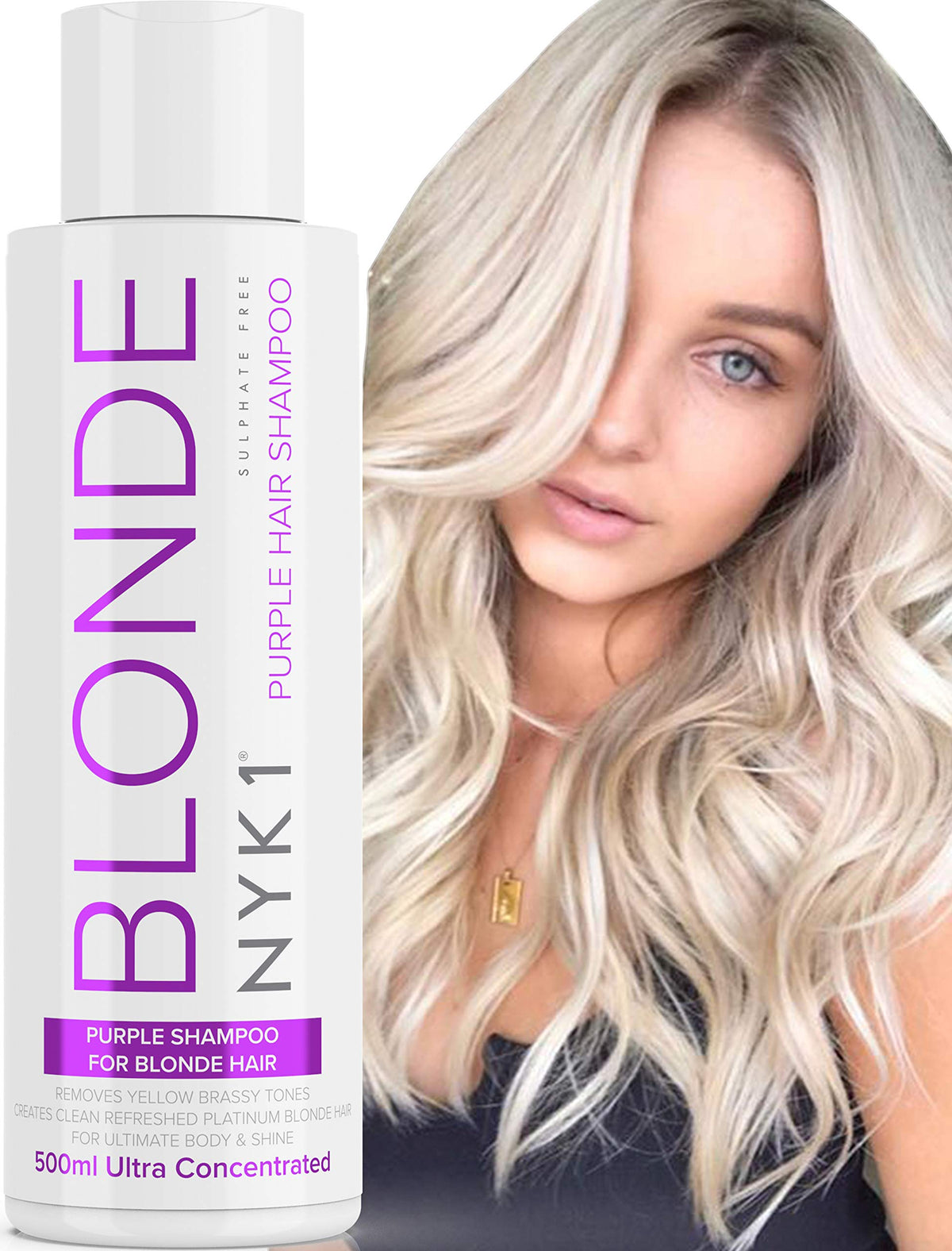 NYK1 purple shampoo bottle 500ml targets brassy tones