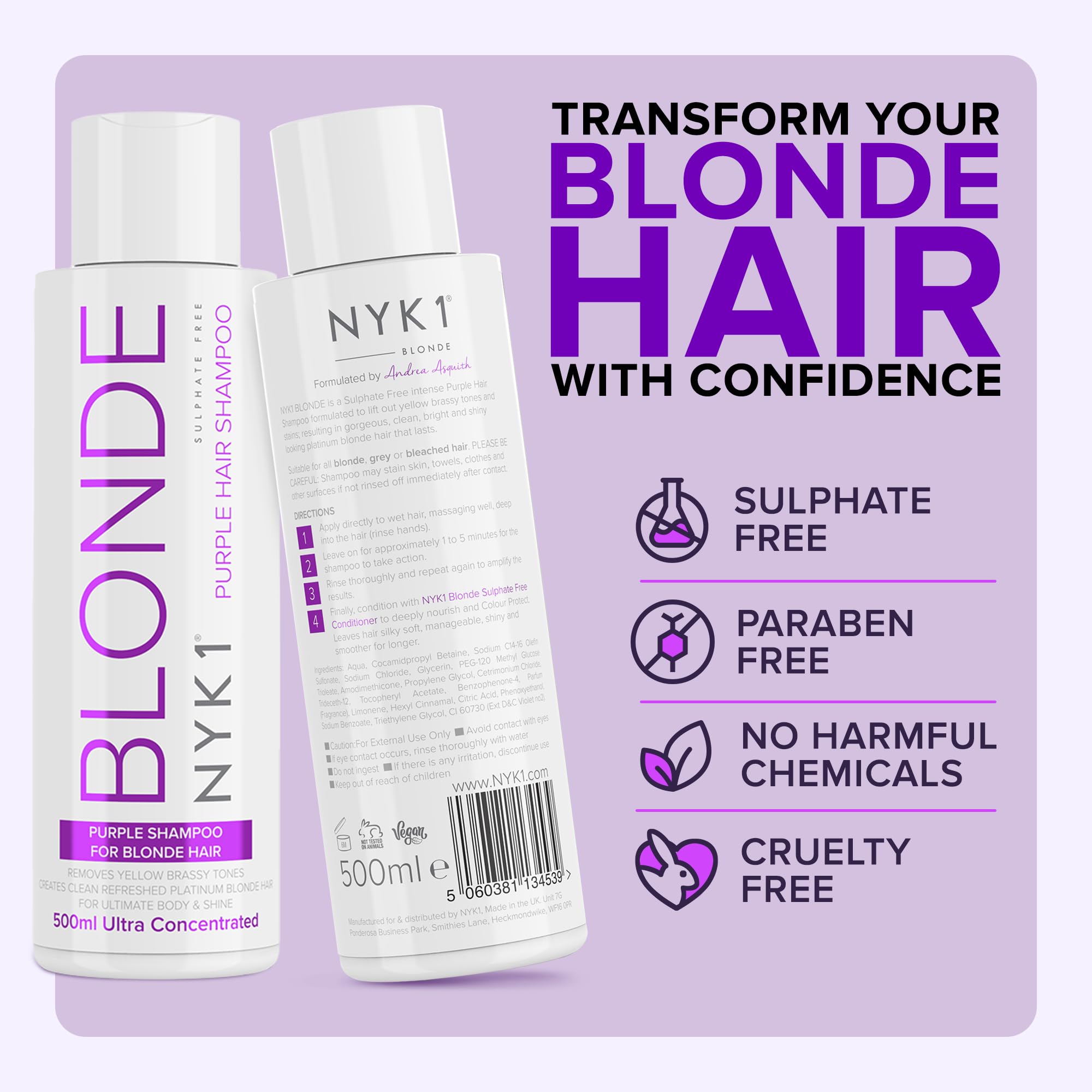 Coconut-scent NYK1 purple shampoo nourishes hair