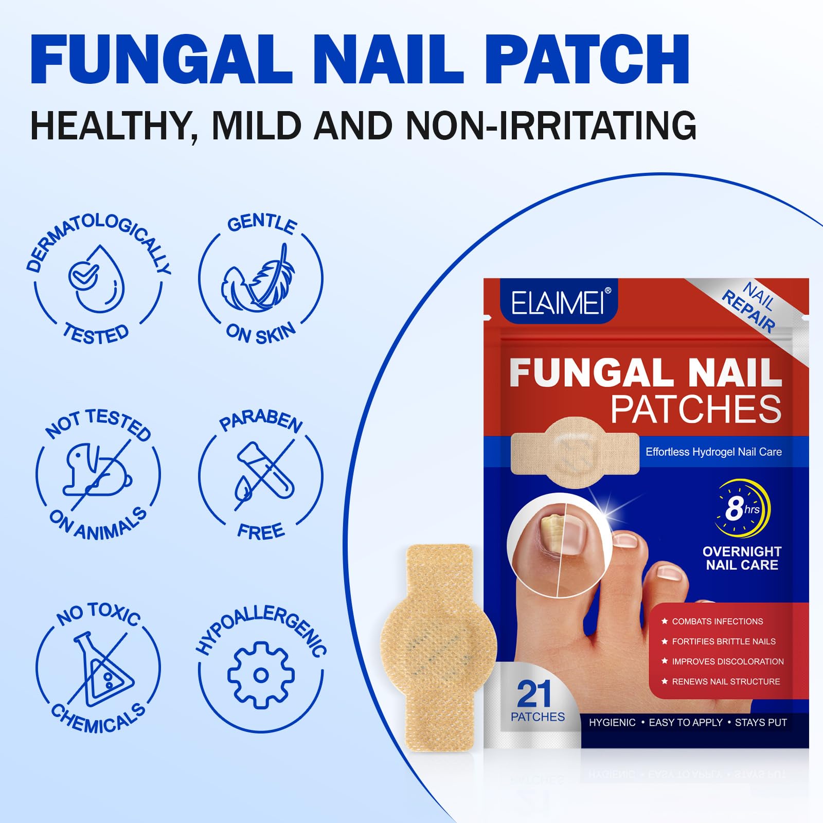 Nyloriaine nighttime nail care routine includes patch application.