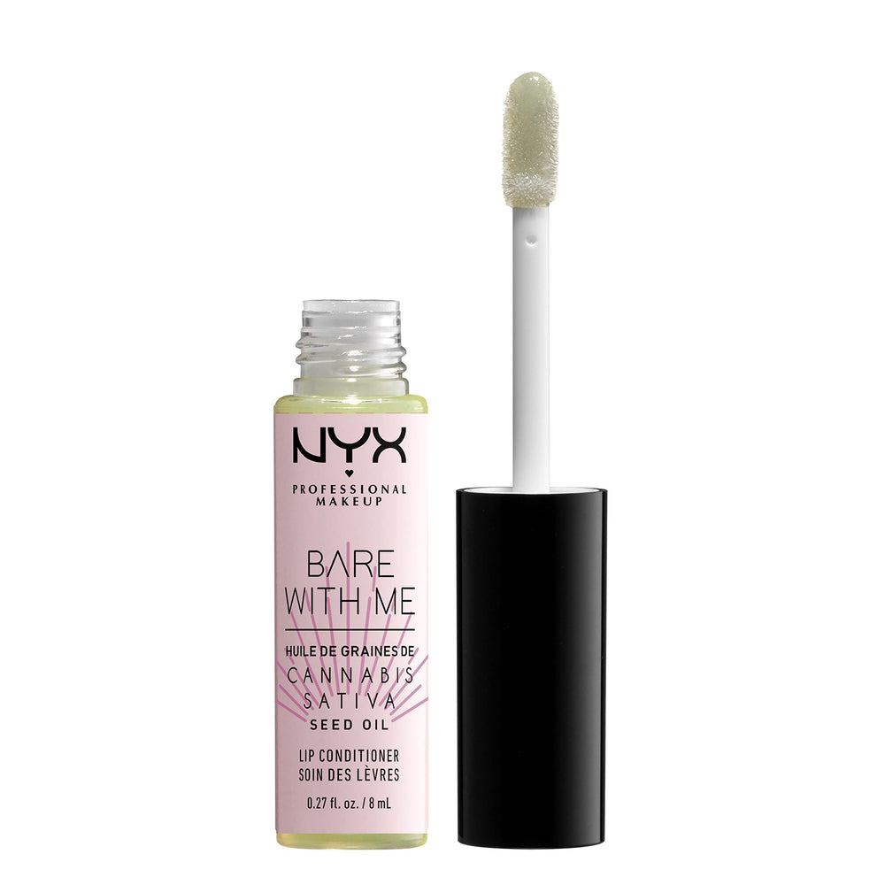 NYX Bare With Me cannabis seed oil lip conditioner gloss applying a smooth hydrating shine