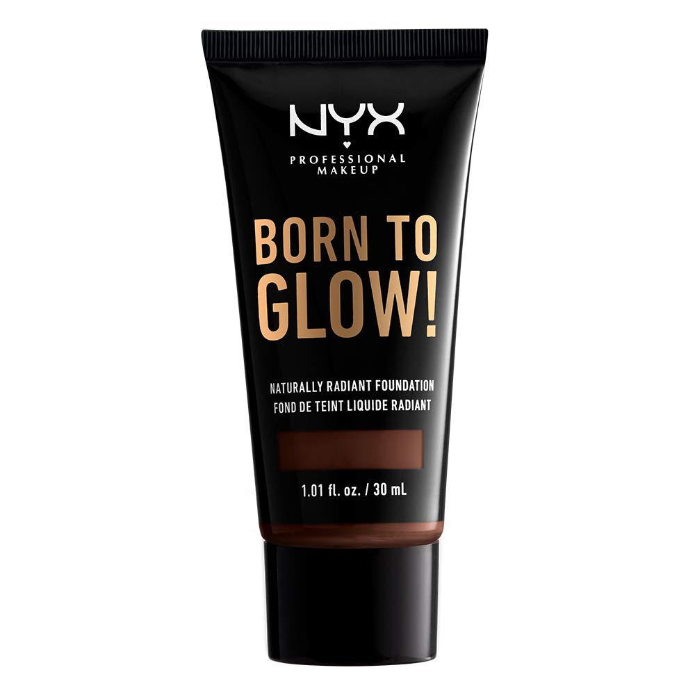 NYX Born To Glow foundation Deep Espresso cap close-up showing radiant, even skin.