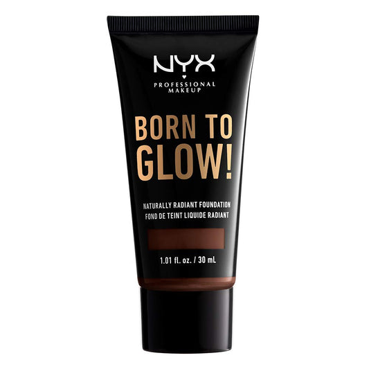 NYX Born To Glow foundation Deep Espresso cap close-up showing radiant, even skin.