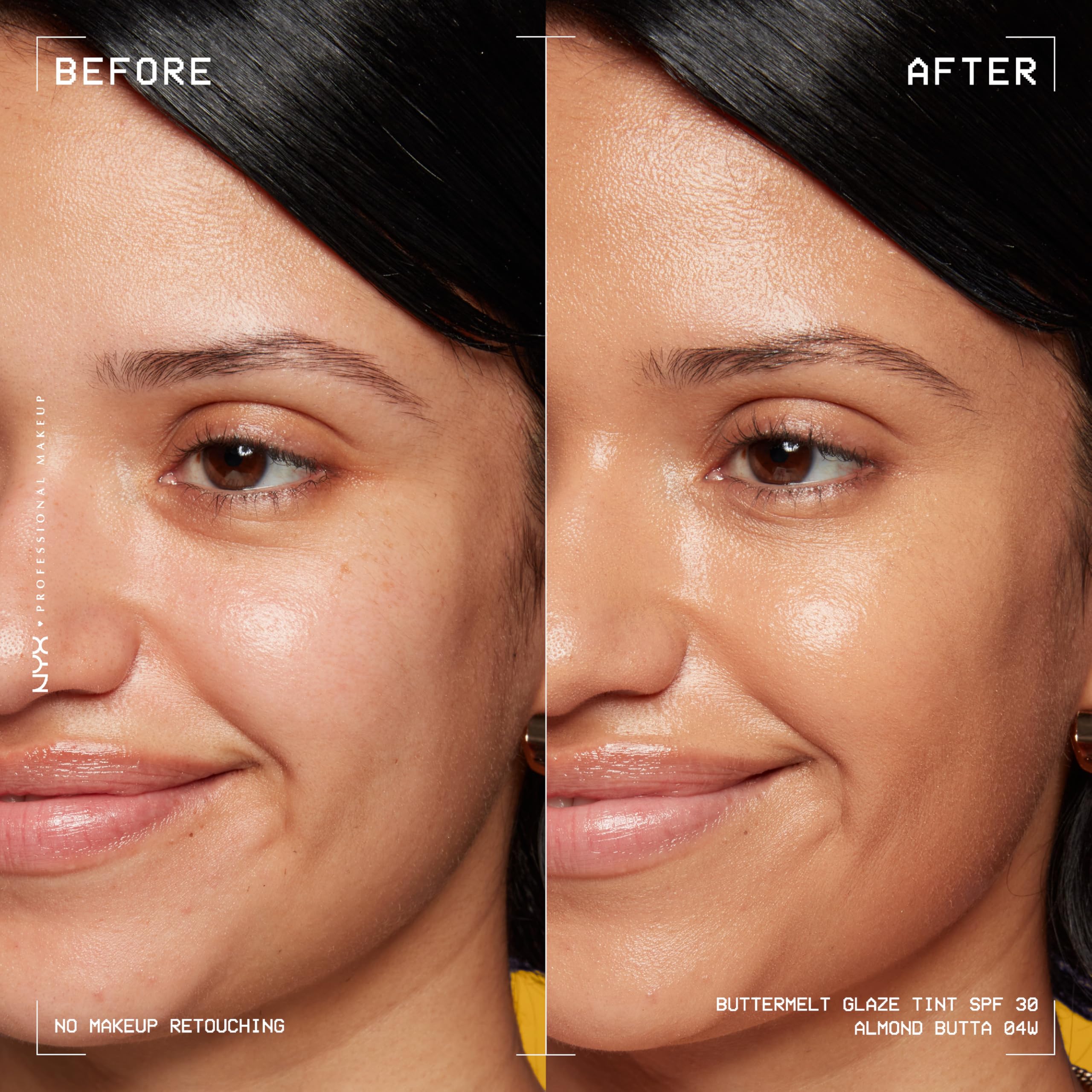 NYX Buttermelt Glaze on skin delivers a radiant, non-greasy glow.