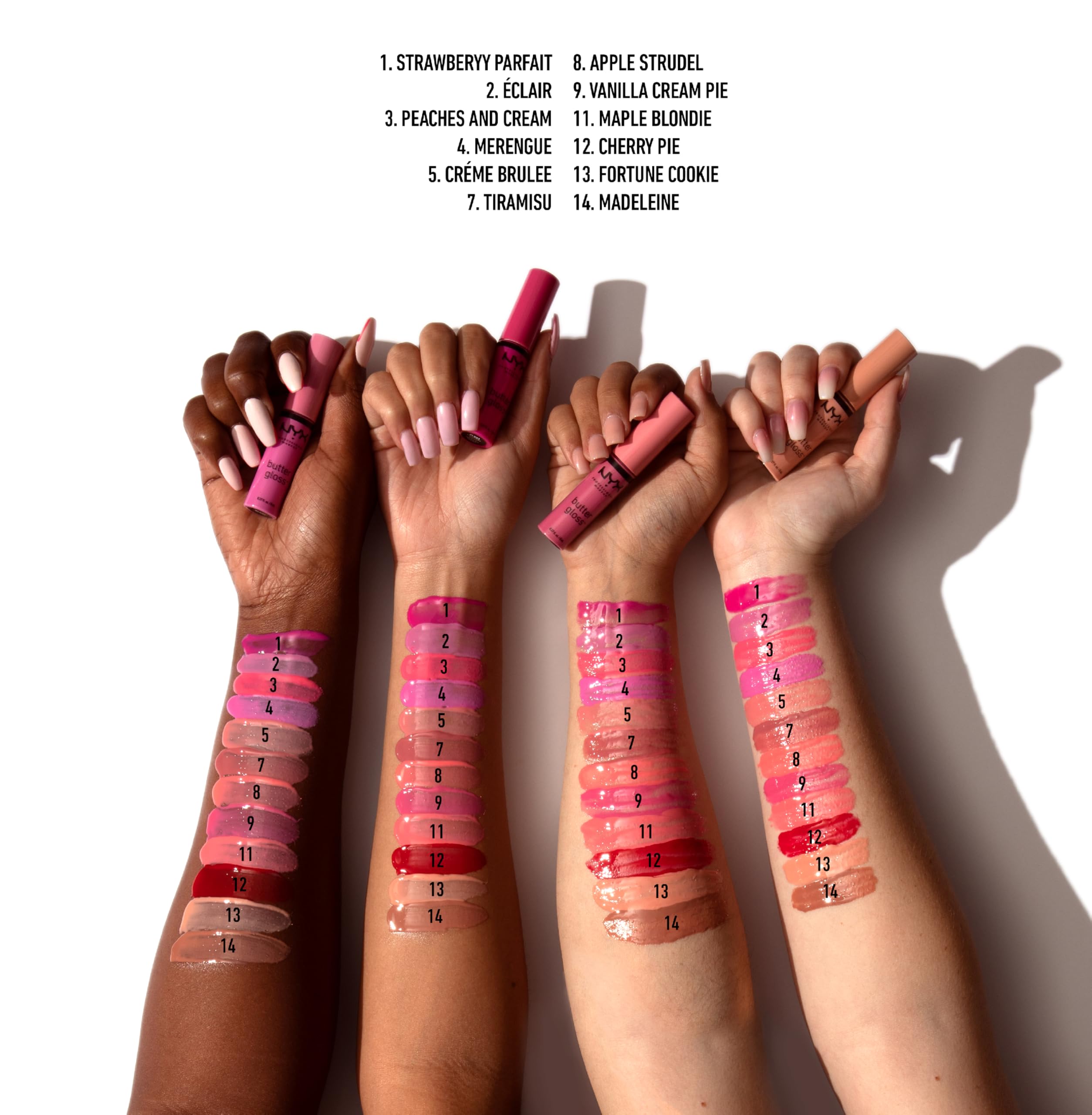 Three-pack display of NYX Butter Gloss Sugar Glass, great for gifting.