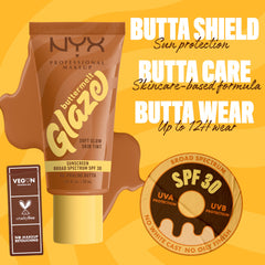 NYX Buttermelt Glaze Praline texture close-up reveals creamy formula.