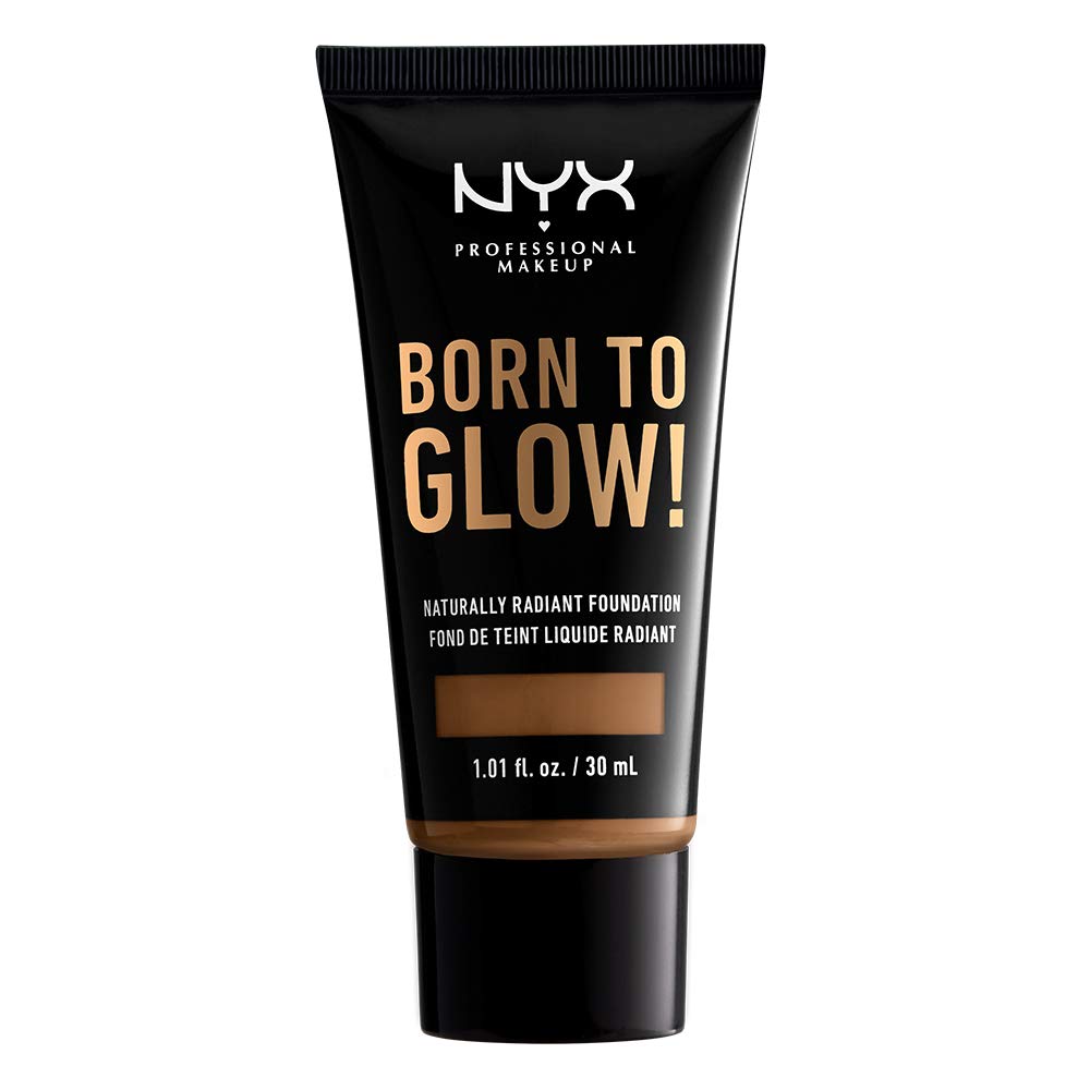 NYX Professional Makeup Born To Glow foundation Sienna bottle, smooth, radiant skin.