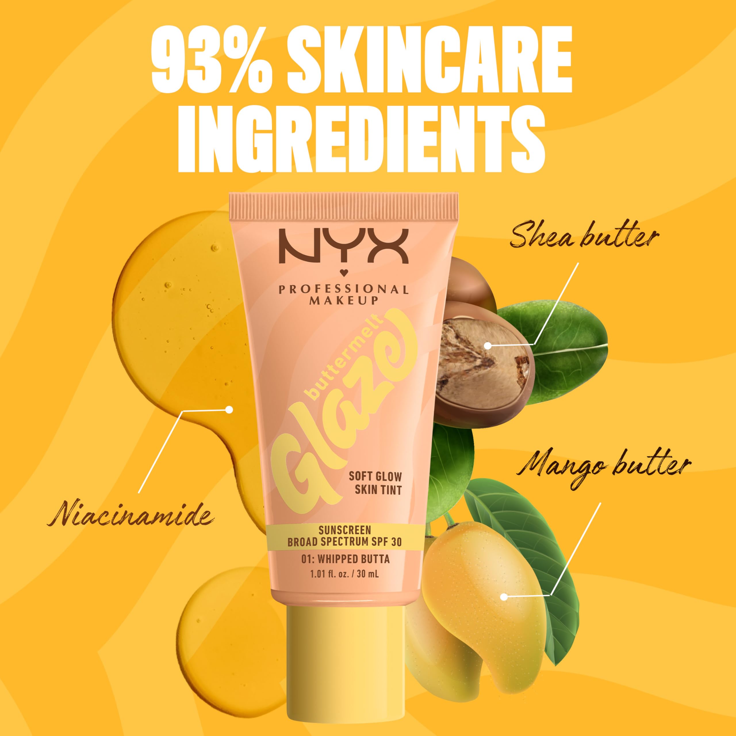 Shea and Mango butters with Niacinamide in NYX Buttermelt Glaze