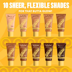 NYX Buttermelt Glaze soft glow shows healthy-looking skin