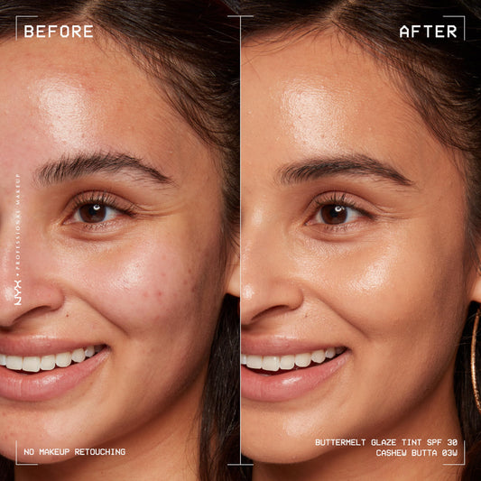 NYX Professional Makeup Buttermelt Glaze SPF 30 swatches demonstrate even tone and protection