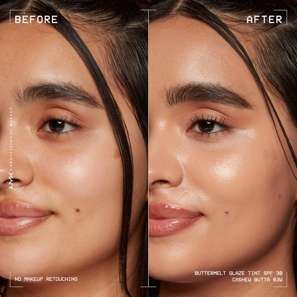 nyx professional makeup buttermelt glaze texture close-up shows creamy non-greasy formula for smooth skin