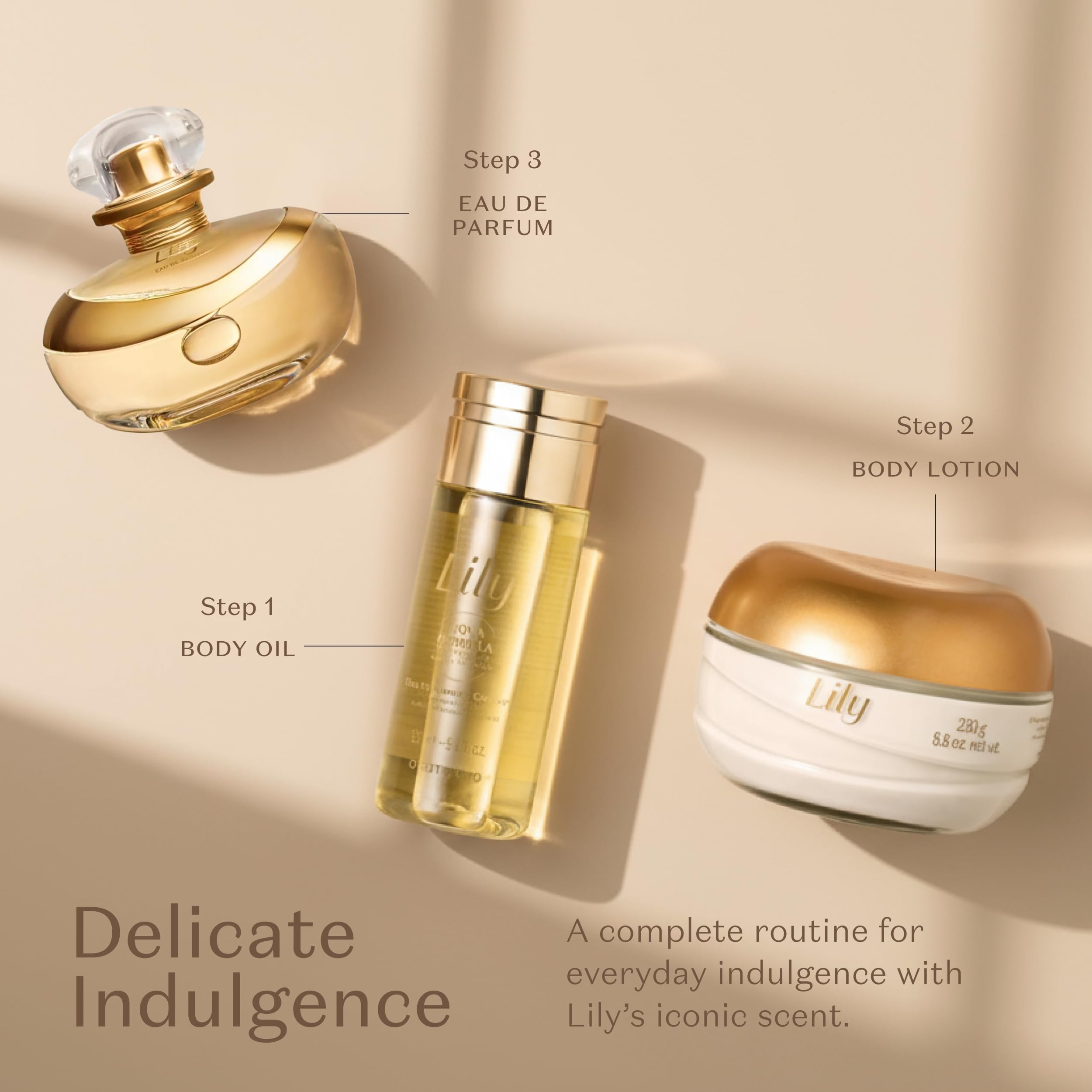 Eco-friendly packaging concept for Lily Body Oil and cruelty-free formula.