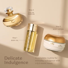 Eco-friendly packaging concept for Lily Body Oil and cruelty-free formula.