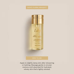 Lily Body Oil texture glides on skin with a non-greasy finish.