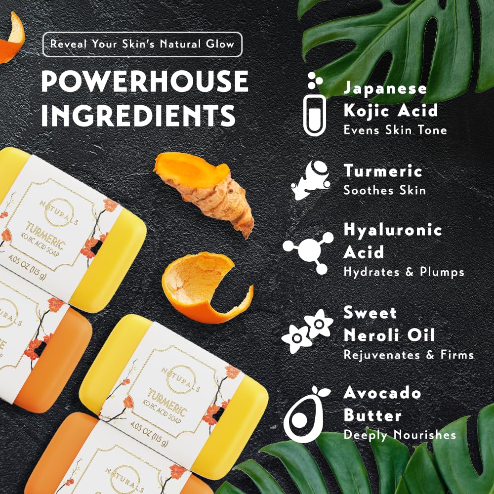 O NATURALS Kojic Soap bar close-up shows texture and brightening potential.