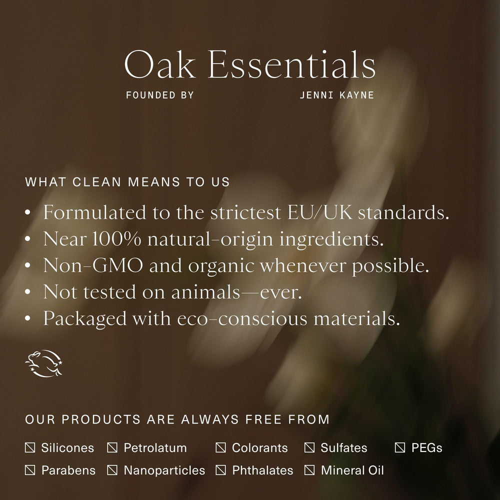 Oak Essentials Awaken ingredients rice bran closeup signals antioxidant conditioning without harsh residues
