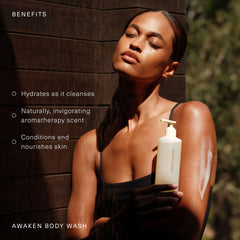 Oak Essentials Awaken lavender oil closeup emphasizes calming scent and spa-like shower experience