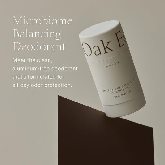 Oak Essentials blue tansy swirl on deodorant highlighting soothing care