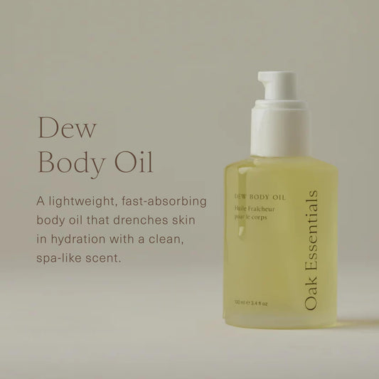 Oak Essentials Dew Body Oil pour showing fast-absorbing hydration