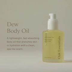 Oak Essentials Dew Body Oil pour showing fast-absorbing hydration