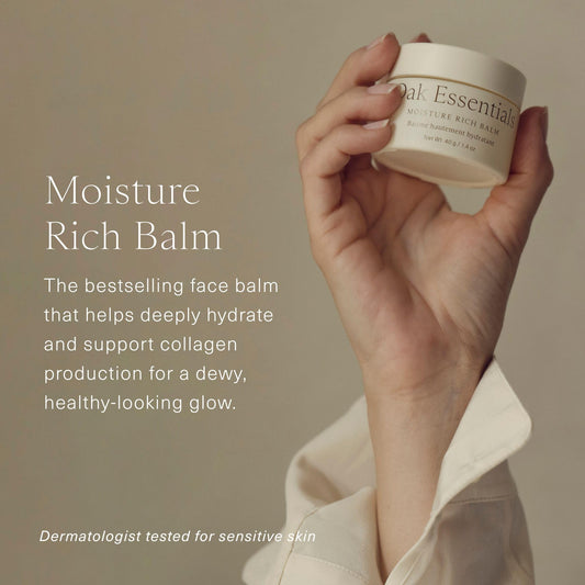 Balm-to-oil transformation shown on fingertips for intense moisture