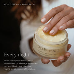 Oak Essentials Moisture Rich Body Balm with lavender aroma for calming spa feel